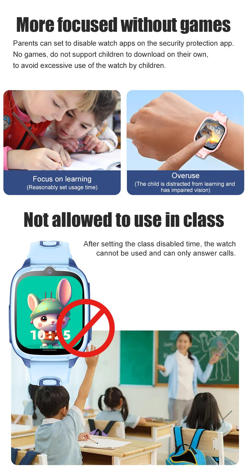 4G Children's Smartwatch D53 with GPS Tracking, Video Calling, Waterproof Design, SOS Function, Anti-Lost Features, and Parental Control App
