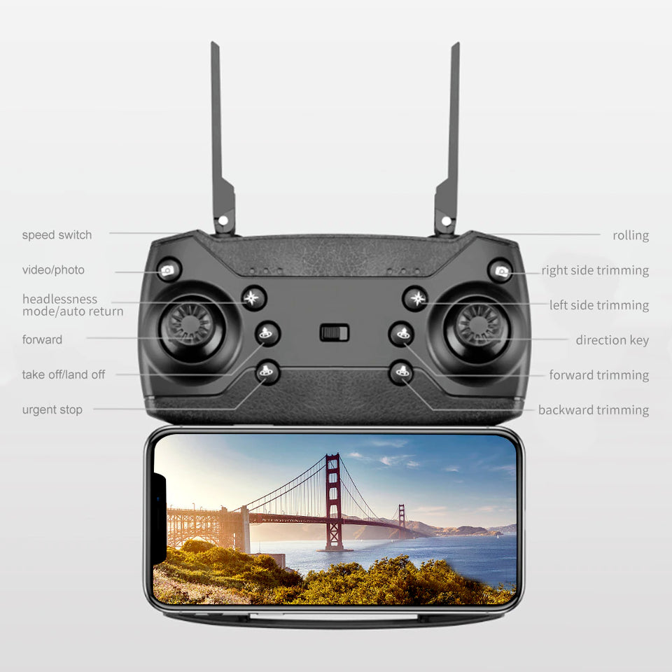 HD 1080P Mini Foldable Quadcopter Drone with Camera and One Battery - Black